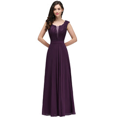 Long A Line Floral Lace Floor Length Sleeveless Chiffon Bridesmaid Dress