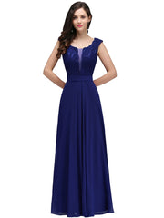 Long A Line Floral Lace Floor Length Sleeveless Chiffon Bridesmaid Dress