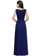 Long A Line Floral Lace Floor Length Sleeveless Chiffon Bridesmaid Dress