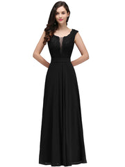 Long A Line Floral Lace Floor Length Sleeveless Chiffon Bridesmaid Dress