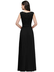 Long A Line Floral Lace Floor Length Sleeveless Chiffon Bridesmaid Dress