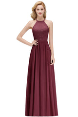 Long A Line Halter Floor Length Floral Lace Chiffon Evening Dress