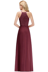 Long A Line Halter Floor Length Floral Lace Chiffon Evening Dress