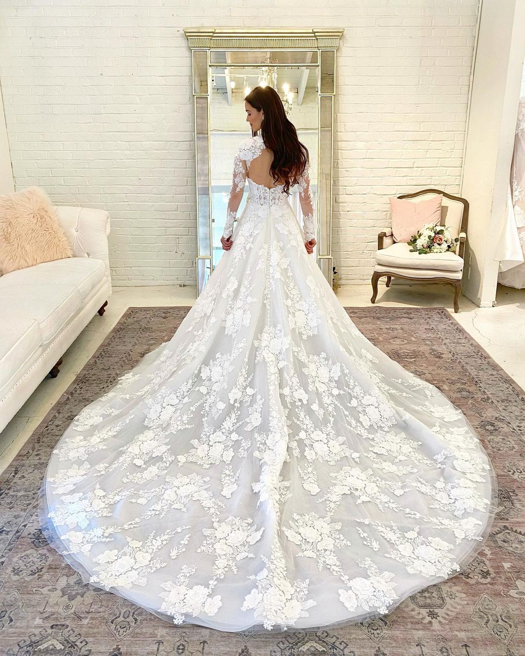 Long A-Line High Neck Open Back Wedding Dress with Lace Sleeves