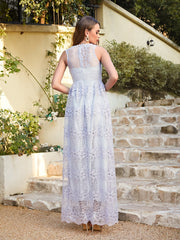 Long A Line Lace V Neck Sleveless Floor Length Evening Dress