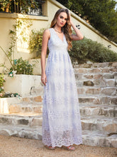 Long A Line Lace V Neck Sleveless Floor Length Evening Dress