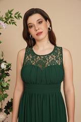 Long Sheath Round neck Chiffon Lace Bridesmaid Dresses-Babyonlines