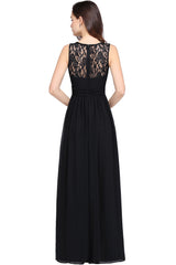 Long A Line Round Neck Chiffon Floor Length Formal Dresses