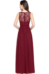 Long A Line Round Neck Chiffon Floor Length Formal Dresses