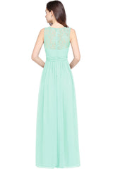 Long A Line Round Neck Chiffon Floor Length Formal Dresses