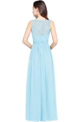 Long A Line Round Neck Chiffon Floor Length Formal Dresses