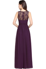 Long A Line Round Neck Chiffon Floor Length Formal Dresses