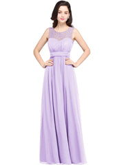 Long A Line Round Neck Chiffon Floor Length Formal Dresses