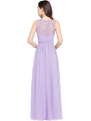 Long A Line Round Neck Chiffon Floor Length Formal Dresses