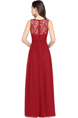Long A Line Round Neck Chiffon Floor Length Formal Dresses
