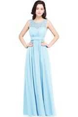 Long A Line Round Neck Chiffon Floor Length Formal Dresses