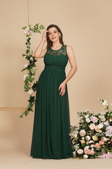 Long Sheath Round neck Chiffon Lace Bridesmaid Dresses-Babyonlines