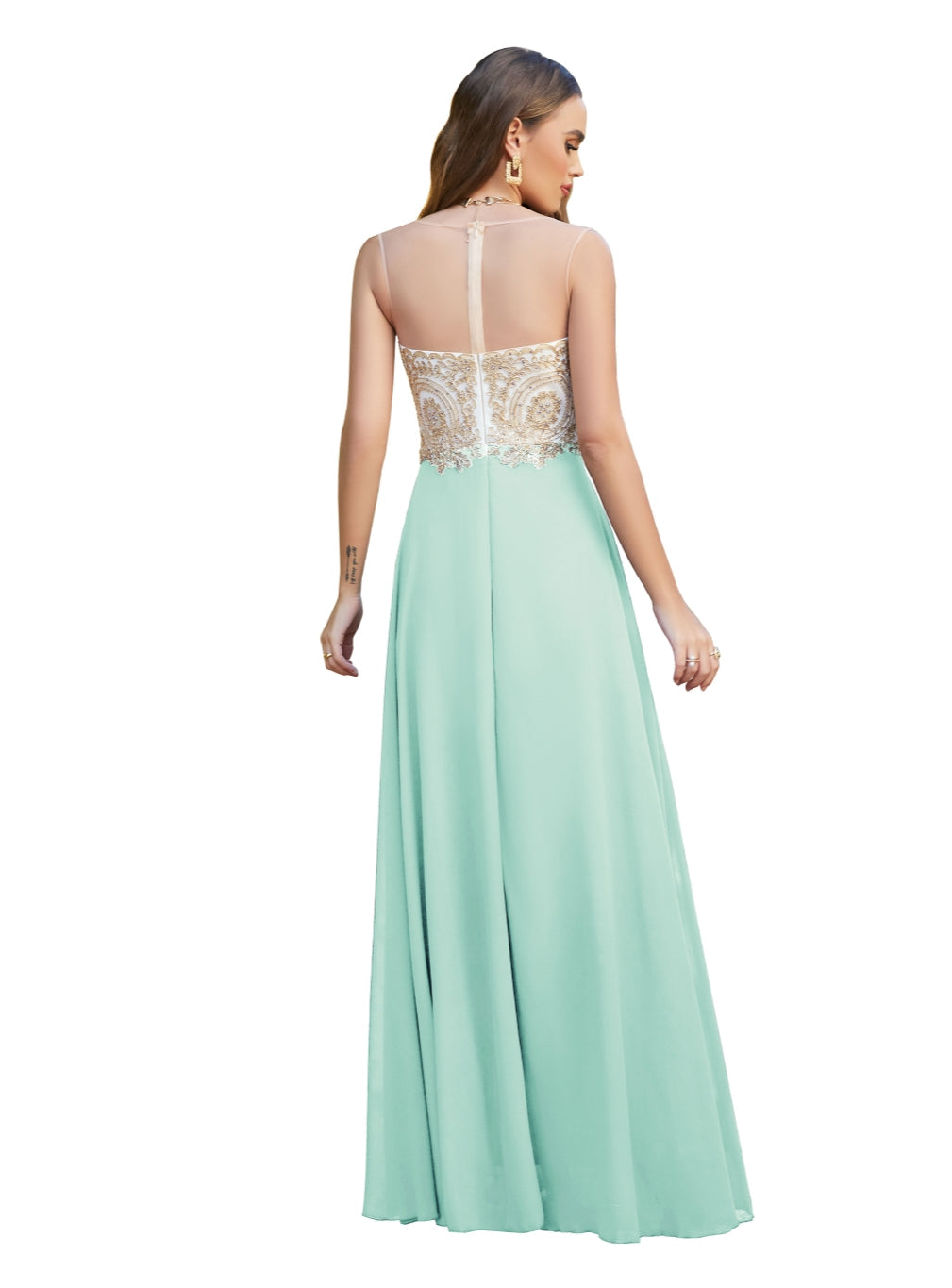 A-line Scoop Chiffon Appliques Floor-Length Dresses Babyonlines