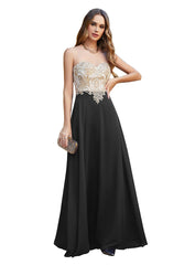 A-line Scoop Chiffon Appliques Floor-Length Dresses Babyonlines