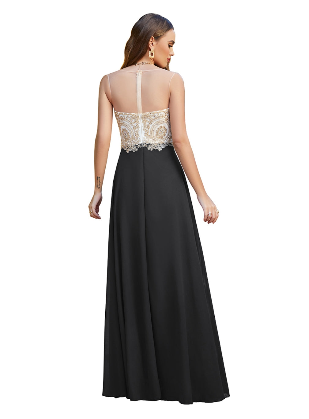 A-line Scoop Chiffon Appliques Floor-Length Dresses Babyonlines