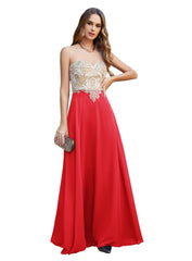 A-line Scoop Chiffon Appliques Floor-Length Dresses Babyonlines