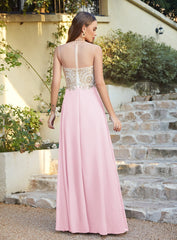 A-line Scoop Chiffon Appliques Floor-Length Dresses Babyonlines