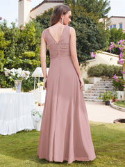 Long A line Sleeveless Scoop Neck Ruffle Chiffon Bridesmaid Dresses