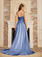 High Split Shiny Floor-Length Dresses with Spaghetti Straps - Babyonlines