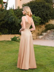 Long A-line V-Neck Sleeveless Floor Length Formal Dress with Slit