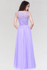 Long Chiffon Lace Sleeveless A Line Ruched Bridesmaid Dress