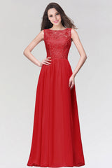 Long Chiffon Lace Sleeveless A Line Ruched Bridesmaid Dress