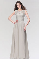 Long Chiffon Lace Sleeveless A Line Ruched Bridesmaid Dress