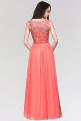 Long Chiffon Lace Sleeveless A Line Ruched Bridesmaid Dress