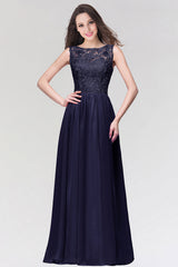 Long Chiffon Lace Sleeveless A Line Ruched Bridesmaid Dress