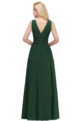 Long Chiffon V Neck Off The Shoulder Ruffle Floor Length Bridesmaid Dress