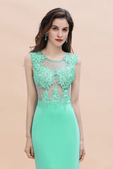 Turquoise Crew neck Cap sleeve Lace appliques Curves/Mermaid Floor Length Dress - Babyonlines