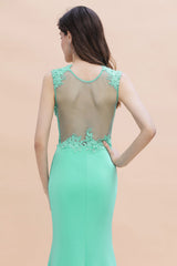 Turquoise Crew neck Cap sleeve Lace appliques Curves/Mermaid Floor Length Dress - Babyonlines