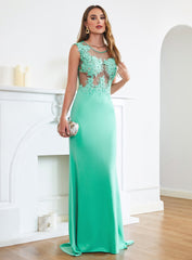 Turquoise Crew neck Cap sleeve Lace appliques Curves/Mermaid Floor Length Dress - Babyonlines