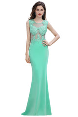 Turquoise Crew neck Cap sleeve Lace appliques Curves/Mermaid Floor Length Dress - Babyonlines