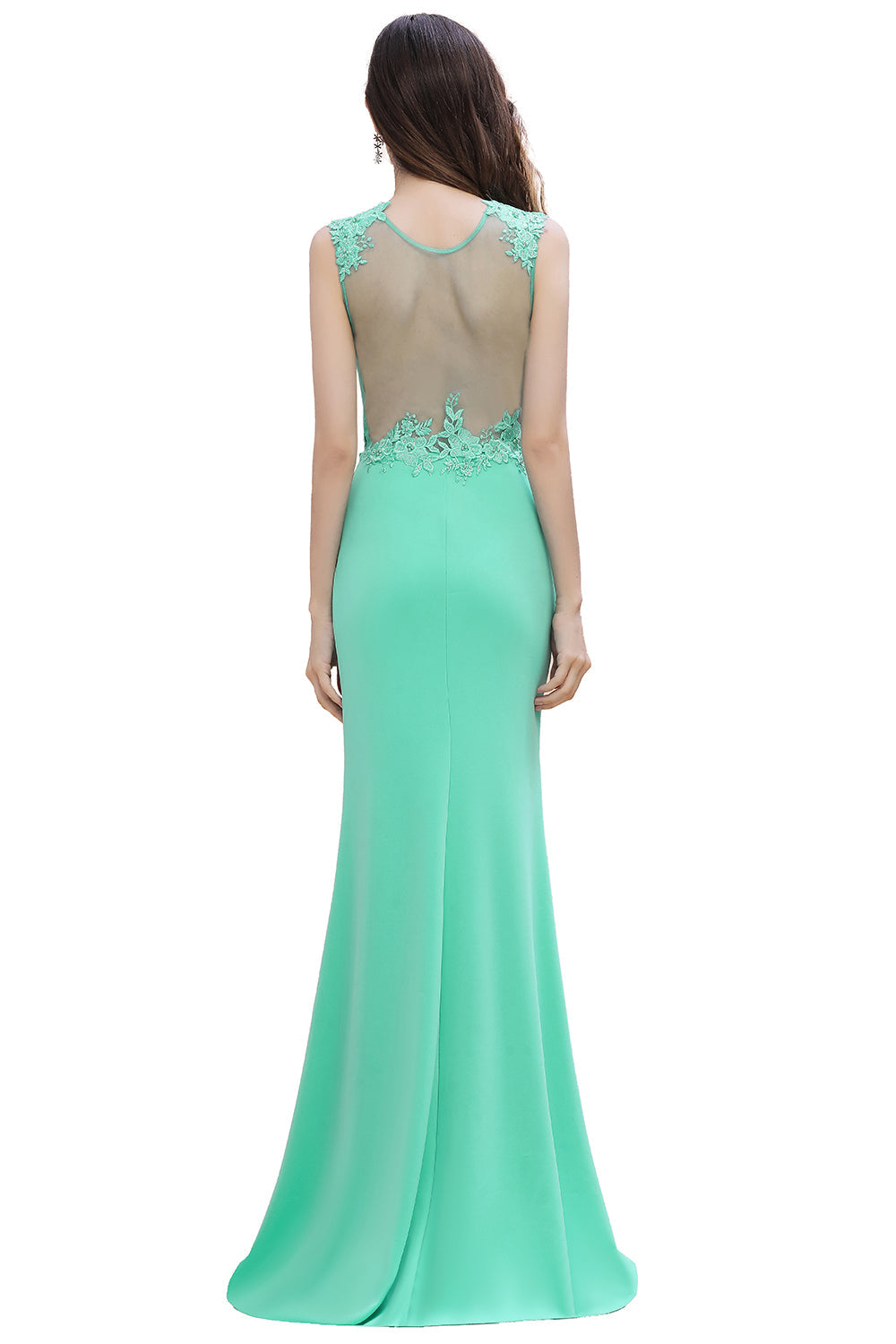 Turquoise Crew neck Cap sleeve Lace appliques Curves/Mermaid Floor Length Dress - Babyonlines