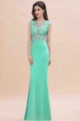 Turquoise Crew neck Cap sleeve Lace appliques Curves/Mermaid Floor Length Dress - Babyonlines