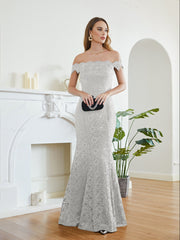 Long Mermaid Off the Shoulder Lace Floor Length Evening Dresses