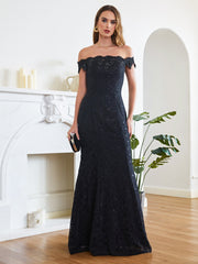 Long Mermaid Off the Shoulder Lace Floor Length Evening Dresses