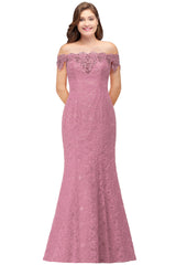 Long Mermaid Off the Shoulder Lace Floor Length Evening Dresses