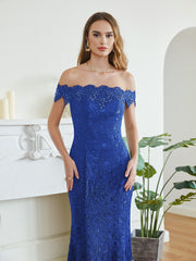 Long Mermaid Off the Shoulder Lace Floor Length Evening Dresses