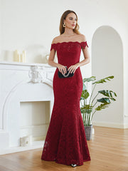 Long Mermaid Off the Shoulder Lace Floor Length Evening Dresses