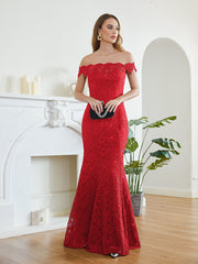 Long Mermaid Off the Shoulder Lace Floor Length Evening Dresses