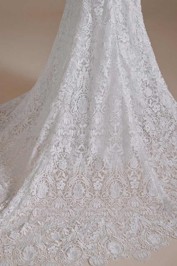 Long Mermaid Sweetheart Lace Wedding Dress with Detachable Sleeves