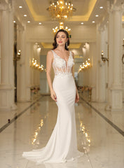 Mermaid V-Neck Sleeveless Lace Appliques Floor-Length Dress - Babyonlines