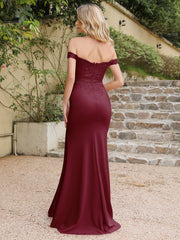Long Off-the-shoulder Appliques Lace Mermaid Bridesmaid Dress